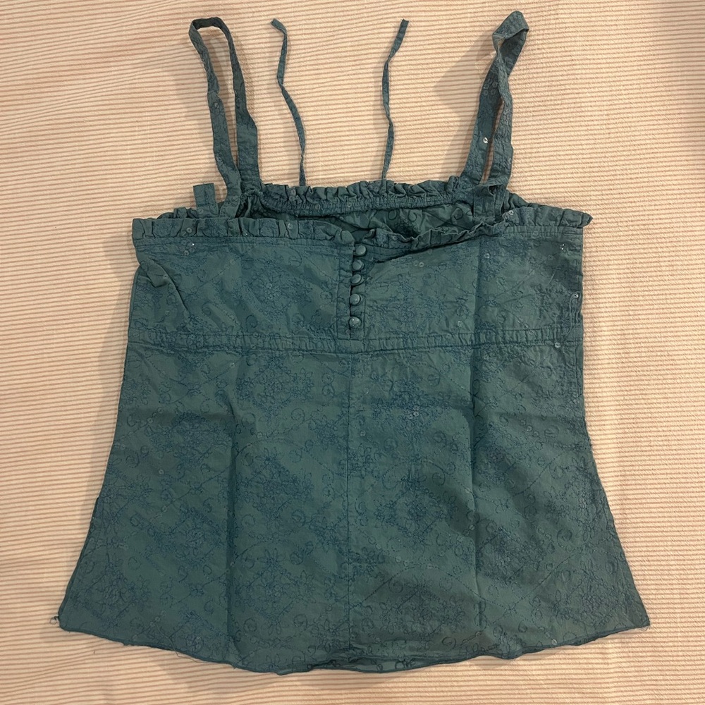 Turquoise Top with Ruffle Trim and Sequins - Picture 2 of 4